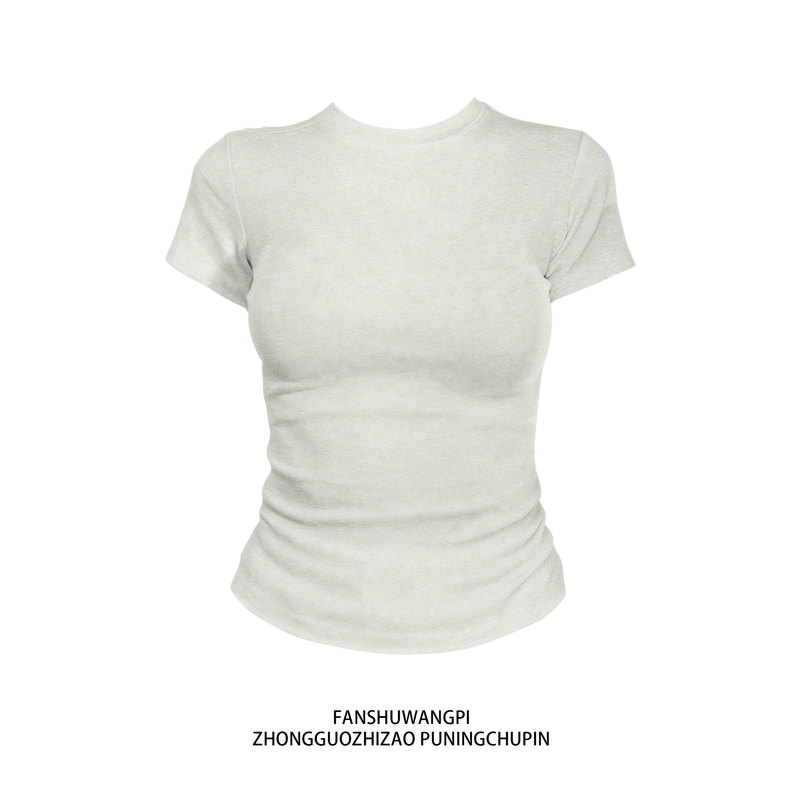 Basic Solid Color Versatile Regular Shoulder Slim-Fit Short-Sleeve T-Shirt for Women, Summer Pure Cotton Slimming Waist-Cinching Hot Girl Short Top