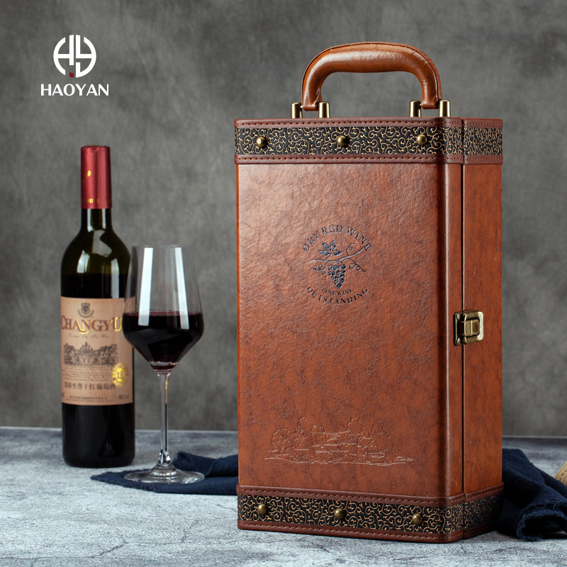 Red wine packaging gift box double-pack red wine leather box wine box universal tote bag 2 high-grade wine box wooden box
