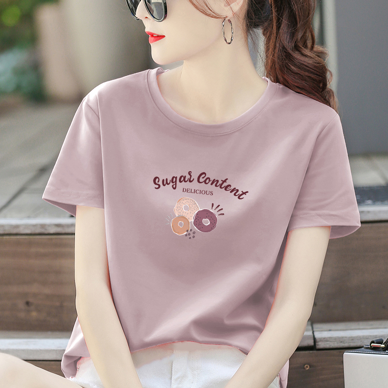Authentic Summer Pure Cotton Short-Sleeved T-Shirt for Women, Fashionable Korean Style, Simple Print, Casual, Elegant and Versatile