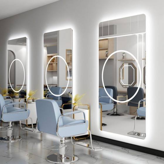 LED 조명이 있는 이발소 특수 거울 미용 거울 단면 인터넷 연예인 유행 스타일 미용실 벽걸이 머리 절단 화장 거울