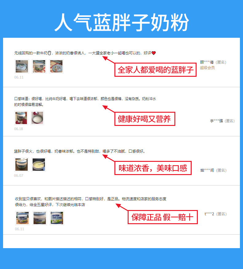 澳洲 美可卓 蓝胖子 全脂/脱脂 高钙牛奶粉 口感清甜 1kg 图2