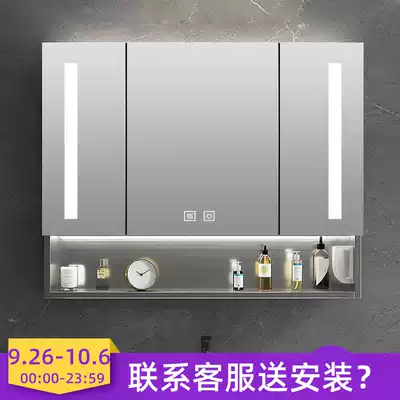 Stainless steel smart bathroom mirror cabinet separate wall type cosmetic room mirror box with light storage rack mirror customization
