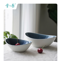 The original starry sky series boat-shaped light food bowl handmade gold flow glaze design salad bowl Japanese ingot bowl