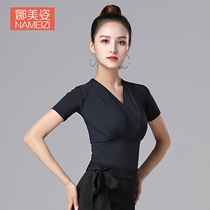 2021 Latin dance clothes top female sexy V collar body dance practice clothes new national standard dance clothes sleeve summer