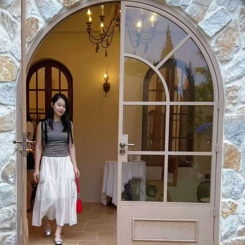 French-Style Vintage Arched Double Glass Doors for Cafes, Women's Clothing Stores, Trendy Shops, and Old Iron Doors