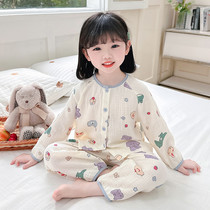 Childrens Spring and Summer Pure Cotton Cardigan Summer Home Clothes 3 Baby Girls Cute 1-6 Years Old Air Conditioning Clothes Princess Long Sleeve Pajamas Thin