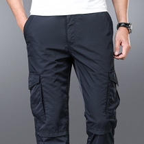 Spring multi-pocket overalls mens Thin Ice Silk outdoor sports quick-drying spring and autumn large size loose straight casual pants