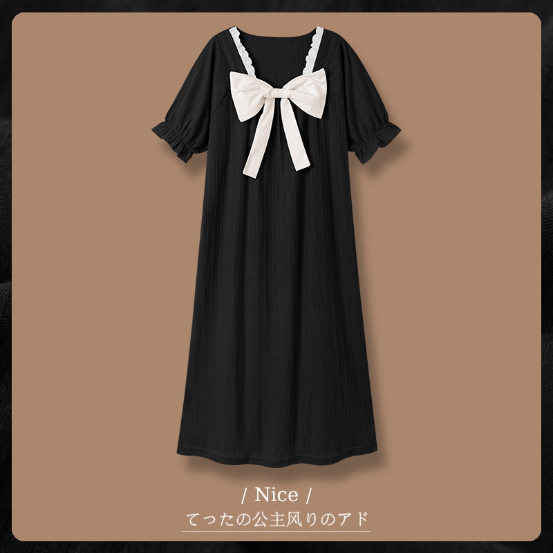 Nightdress women's summer thin cotton pajamas girls short-sleeved large size can be worn outside loose mid-length skirt princess style