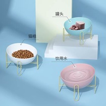 New pet ceramic bowl with high-looking dog and cat water dispenser indoor large diameter stainless steel base