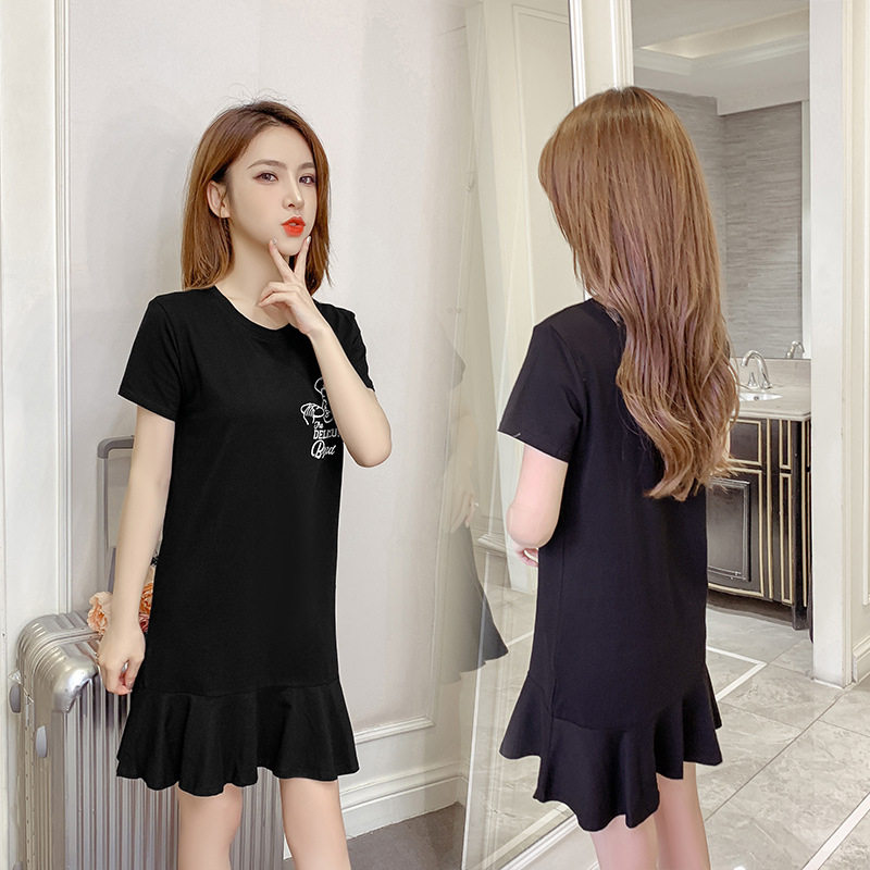 Maternity wear 2020 Korean version loose large size summer women's short-sleeved T-shirt fishtail skirt small fresh fairy dress