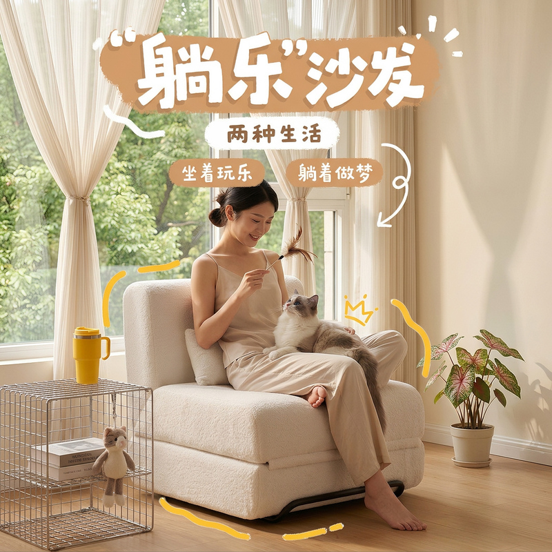 Lazy Sofa Bed, Single Tatami, Dual-Purpose Folding Chair, Bedroom Balcony, Can Lie down and Sleep, Multifunctional, Small Apartment