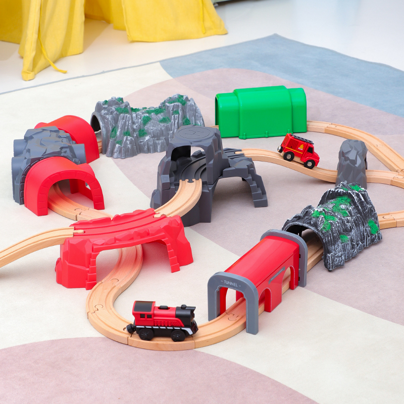 Le Coo Simulation Little Train Tunnel Cave Rail Accessories Accessories Scene Toys Compatible Wooden Rail Brio