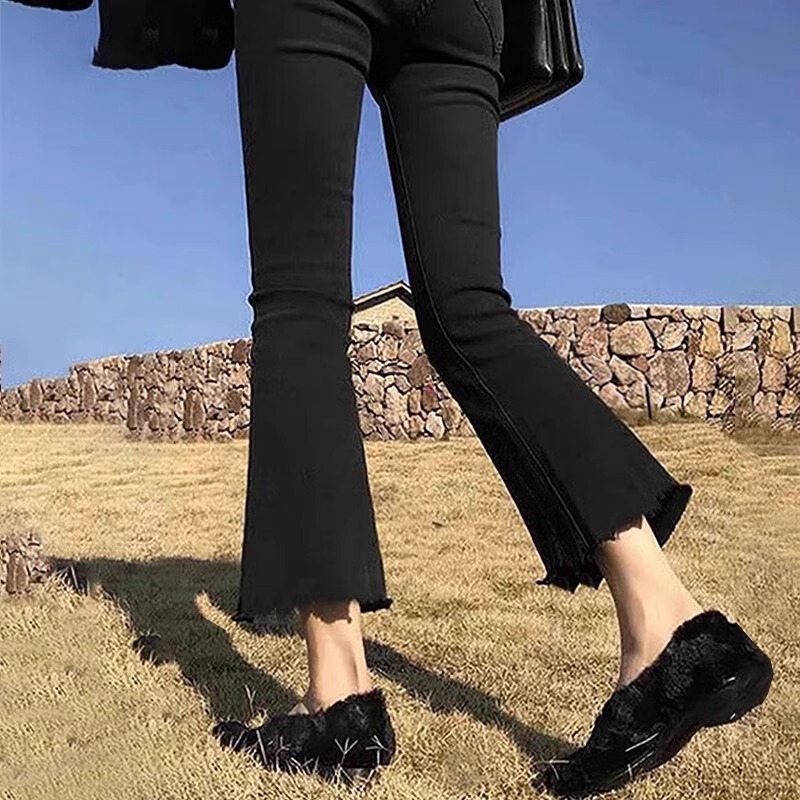 Petite Women's Cropped Flared Pants, New High-Waisted Slimming Versatile Stretchy Wide-Leg Black Pants for Spring, Autumn, and Winter Petite Women's Cropped Flared Pants, New High-Waisted Slimming Versatile Stretchy Wide-Leg Black Pants for Spring, Autumn, and Winter