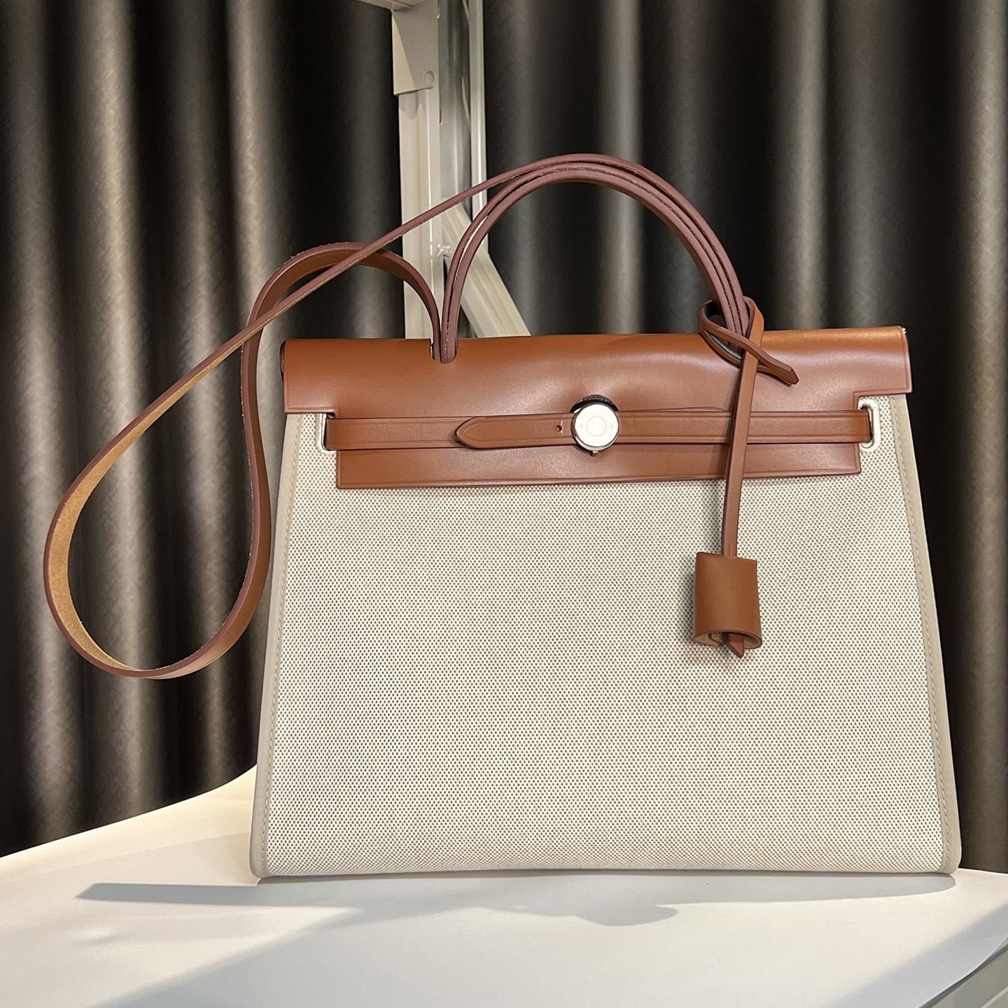 あなたのバッグ31CM [第一層牛革+二重厚キャンバス]品質の職人技ファッショナブルなハンドバッグ