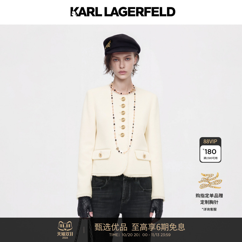 100% Wool』Fringed Jacket Karl Karl Lagerfeld Lafayette 26 Fall New Women's Clothing White Style