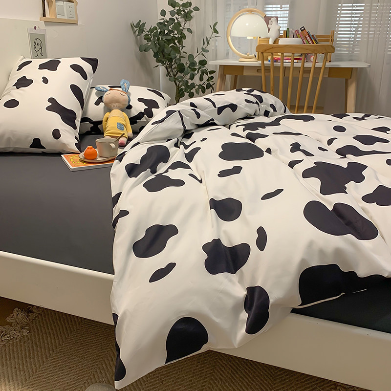 Cotton simple fashion three-piece reactive printing and dyeing bed four-piece student dormitory three-piece bedding