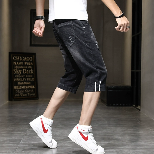 Летние трендовые джинсы, штаны, ультратонкие тонкие шорты, в корейском стиле, эластичная талия, свободный крой
