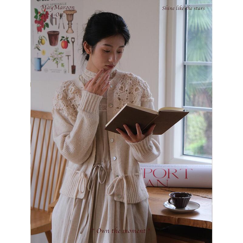Maymaroon's "The Story of the Rose" Heavy-Duty Hand-Crocheted Wool Mohair Knitted Cardigan Sweater Jacket
