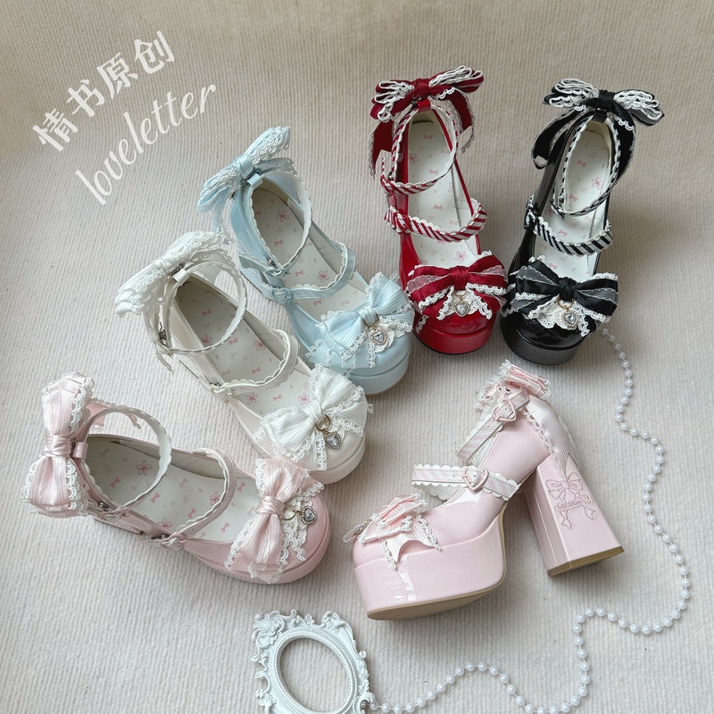 【Falling Cherry Blossoms Dream】Love Letter Original Lolita High Heels Elegant Cute Versatile Bowknot Sweet and Graceful for Girls