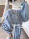 Blue Plaid Wide-Leg Pants for Women, Spring, Autumn, and Summer 2025 New Style, Petite High-Waisted, Relaxed Straight-Leg Yamamoto Pants