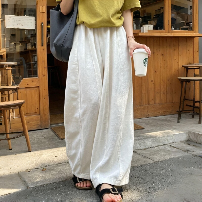 White Retro Curved-Leg Pants for Women, Summer Thin Style, 2026 New Model, Petite Casual Cropped Pants, Balloon Wide-Leg Pants White Retro Curved-Leg Pants for Women, Summer Thin Style, 2026 New Model, Petite Casual Cropped Pants, Balloon Wide-Leg Pants