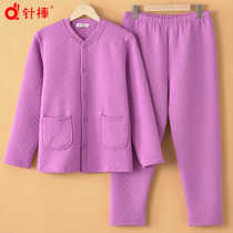 Middle-aged and elderly womens cardigan set pure cotton autumn clothes autumn trousers pure cotton thickened three-layer quilted double-breasted thermal underwear