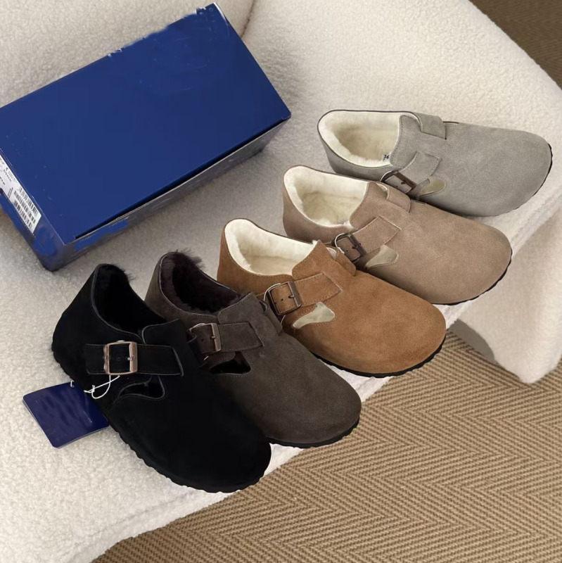 New Autumn and Winter Original Birkenstock Wool Shoes, Unisex Wool Integrated Fur Shoes, Closed-Toe Slippers, Snow Boots