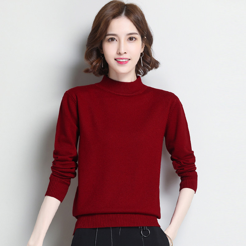 Ditu Dun Cardigan Women's Autumn and Winter Half High Collar Knitted Bottom Sweater Thick Short Pullover Sweater