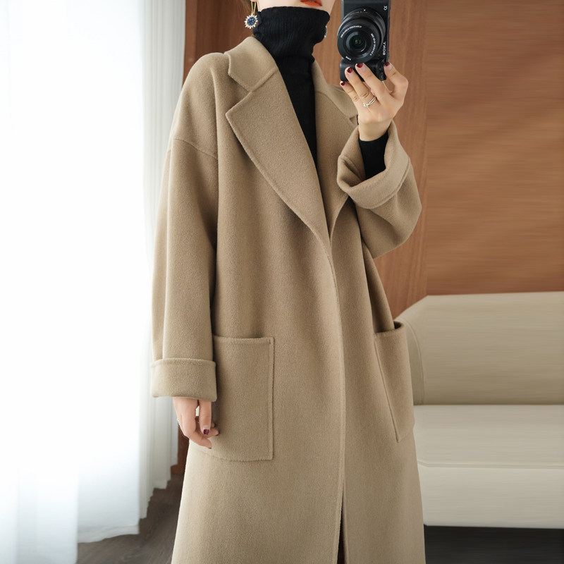 Dittutown 20 autumn winter new double face cashmere Grand coat woman with medium length version Thickened 100% Wool Fur Coats