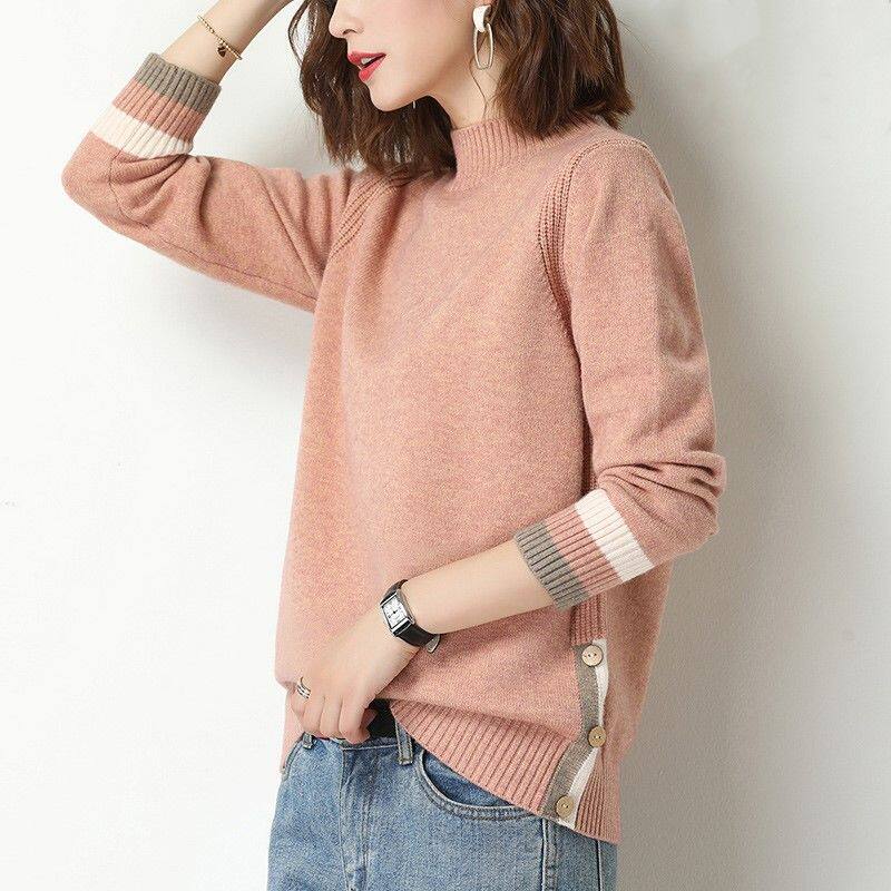 Dittutown goat sweatshirt woman short half high collar sweater with loose large size for wearing a lazy wind to the bottom of a cashmere