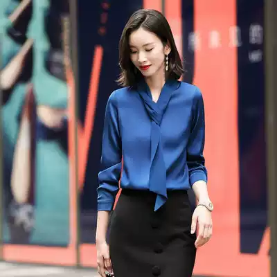 Di Tudun shirt women long sleeve top 2021 New satin professional temperament foreign pie V collar niche design sense