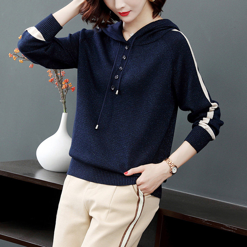 Ditu Dun 2021 new knitted sweater women's large size top new autumn dress hooded bright silk sweater bottoming shirt - Taobao