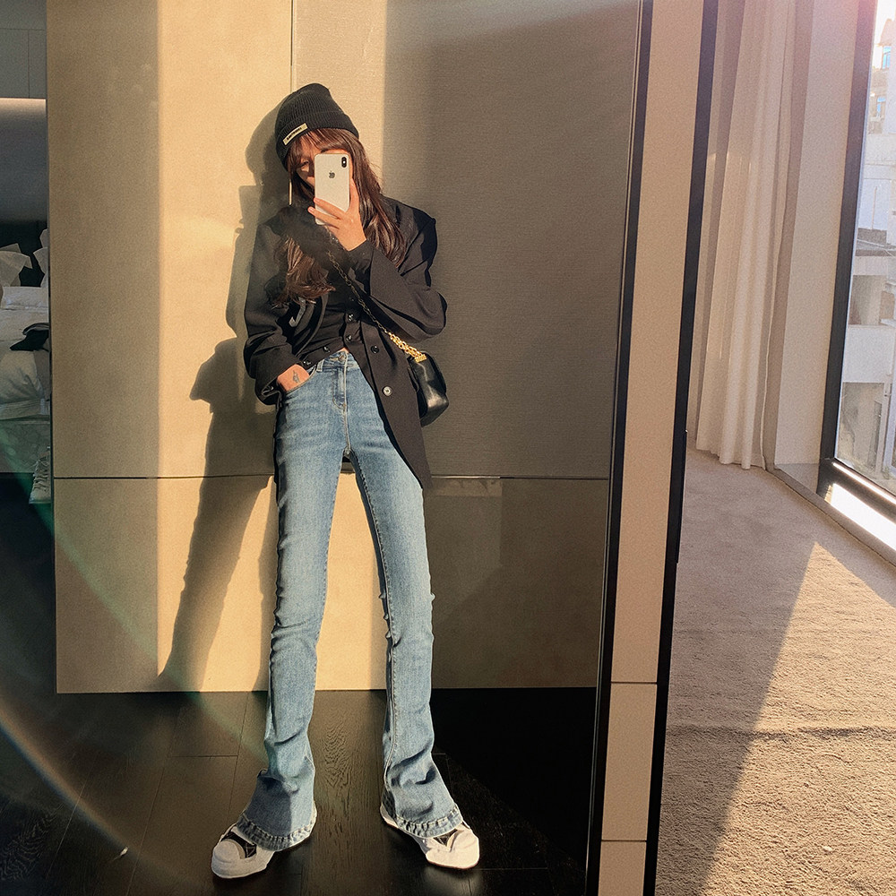 Dituntown 2021 new retro horseshoe pants female high waist slim jeans pants