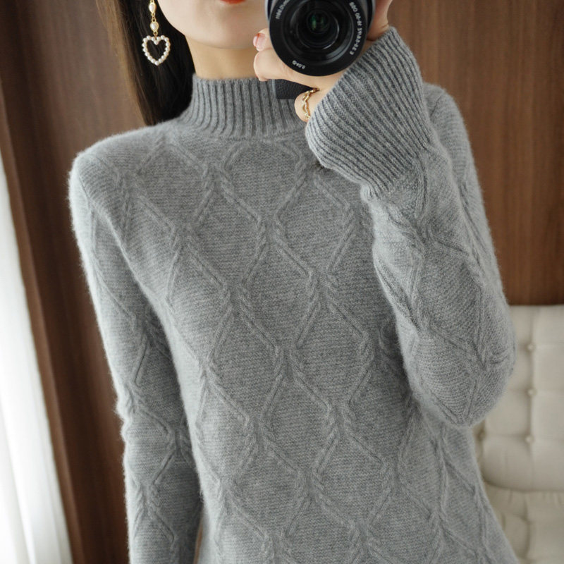 Dittutown semi-high collar wool sweatshirt pure color 2021 Autumn Winter Style Goat Sweatshirt Woman Loose Thickened Knit Undershirt