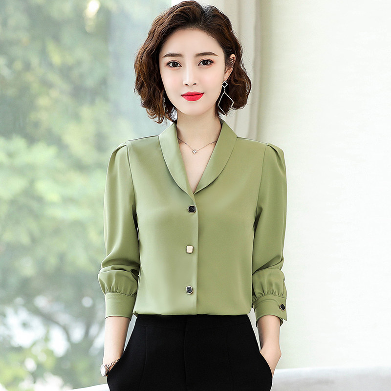 Dituton 2022 spring and early autumn chiffon shirt women's long-sleeved shirt fashion temperament new western style middle-aged shirt