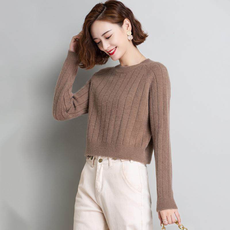 Dittudun Little sweaters Short Lady 2021 New sets loose with high waist and high waistcoat for undershirt autumn and winter outwear