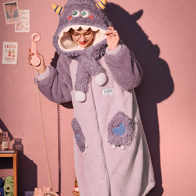 Sleepwear Women's Winter Coral Suede Dresses Winter Pyjamas Winter Pyjamas Women Sleeping Robes Women's Winter Long Version Plush Bathrobe Home Clothing Thickening