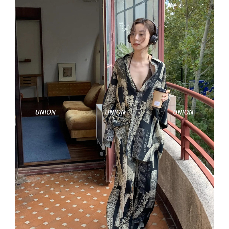 Union Officially Authorized Ice Dust 25 Spring/Summer Printed Long-Sleeved Shirt + Printed Wide-Leg Pants