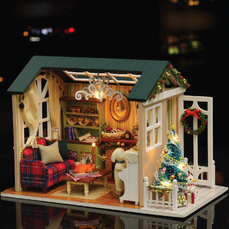 Diy Cottage manually crafted Christmas Cottage Model Microscopic Scene assembled Retro Valentine's Day Gift