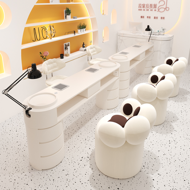 Zhongminyunshang Cream-Style Vacuum Cleaner Manicure Table and Chair Set with Socket, Nail Lamp, Single, Double, or Triple Full Set Manicure Station