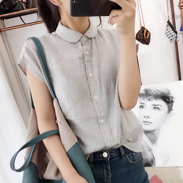 Japan's foreign trade export tail single cut label broken code women's double-layer cotton yarn short-sleeved plaid shirt women's summer