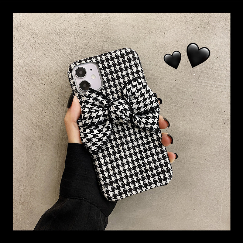 Winter Birds checkered butterfly knot applicable x27vivoX60 mobile phone protective shell x50pro plush s10 adolescent girl's section x23 plush x30 new S9 net red y3 anti-fall s7