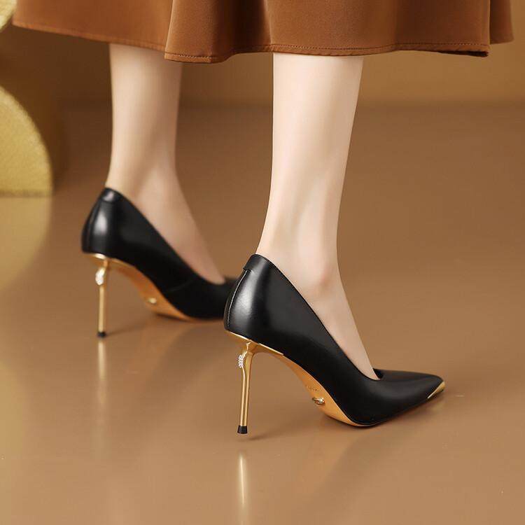 Four Treasures French-Style Exquisite Luxury Metallic Stiletto Heels for Women, Spring 2025 New Arrival, Pointed Toe High Heels