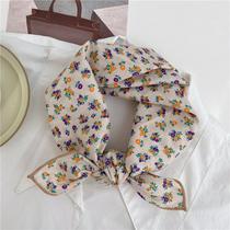 Fields Garden Wind and art printed cotton linen small square towels female spring autumn 100 hitch decoration small neckline with thin summer slim collar