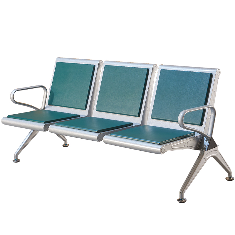 Polyurethane Pu Platoon Chair Trio Position Stainless Steel Tandem Chair Waiting Chair Infusion Waiting Chair Public Seat Airport Chair