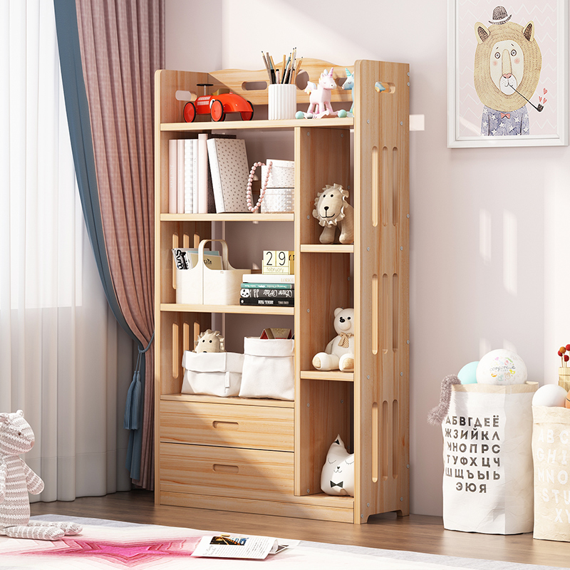 All solid wood household modern simple children's student floor-to-ceiling bookshelf shelf Bedroom pine storage storage bookcase