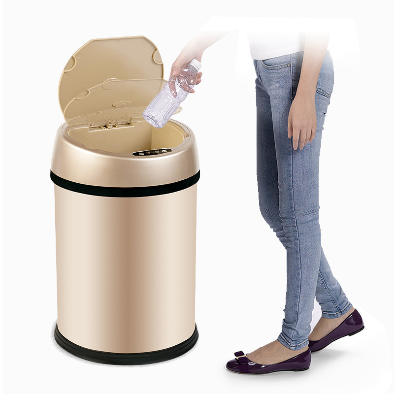 Smart induction trash can with lid household living room cosmetic room kitchen creative automatic toilet electric pull-up bucket