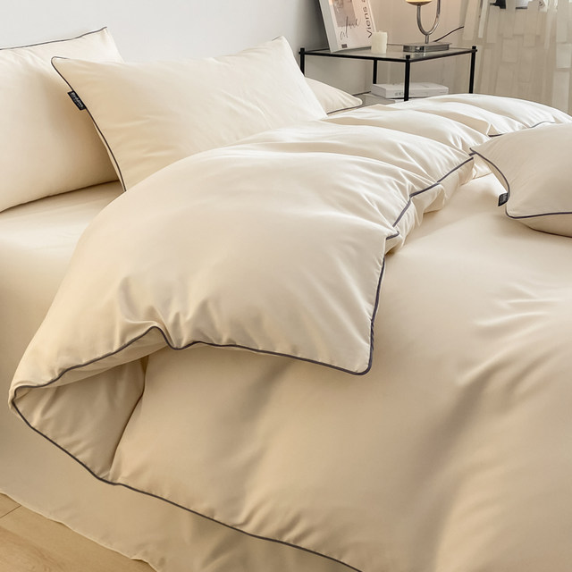 Xiaohongshu ແນະນໍາແບບເອີຣົບແສງສະຫວ່າງ Luxury naked ນອນ quilt ກວມເອົາສີ່ຊິ້ນຊຸດຝ້າຍບໍລິສຸດ minimalist quilt cover sheet bed sheet bed
