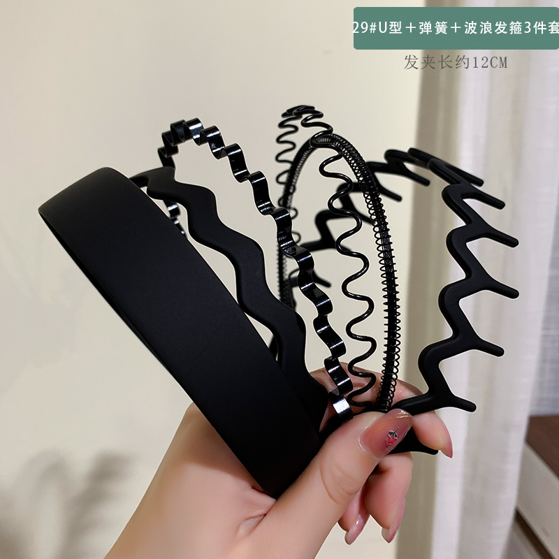 images 15:Smolted black hair hoop In summer, wear a hair card and shredded hair to organize the artifact with tooth pressing hair and decorate the face hoop