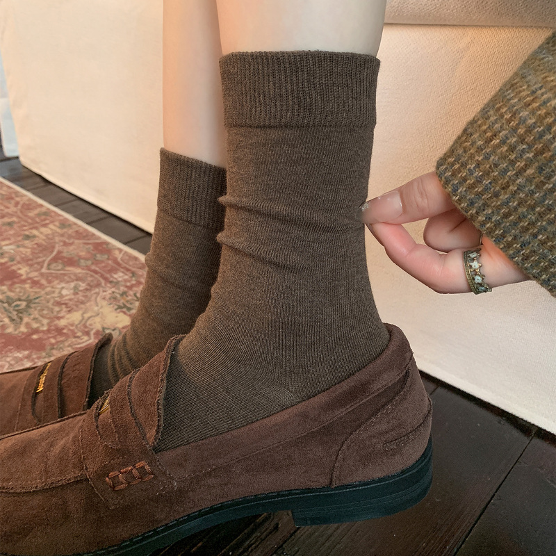 Melard Coffee-Colored Socks for Women, Pure Cotton Mid-Calf Socks, 2026 New Autumn Seamless Long Socks, Paired with Small Leather Shoes, Slouch Socks